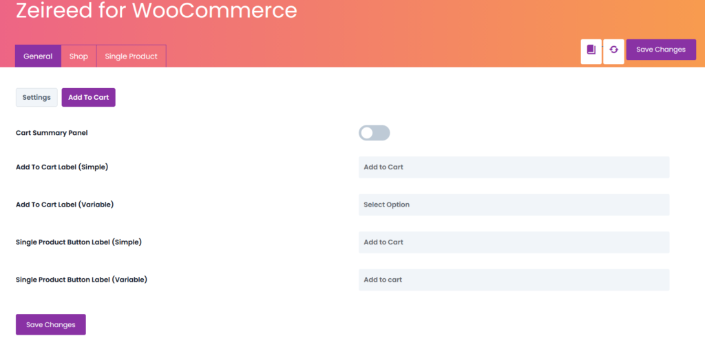 Add to cart settings